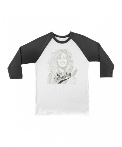 Whitney Houston 3/4 Sleeve Baseball Tee | Houston Sketch And Logo Design Shirt $5.88 Shirts