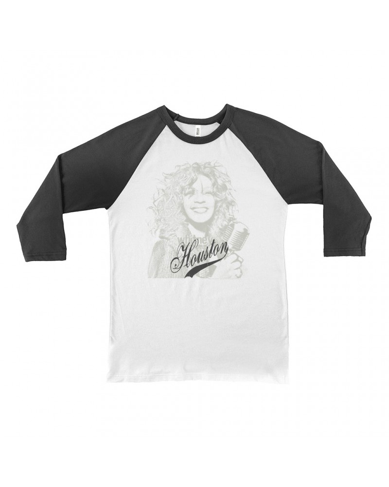 Whitney Houston 3/4 Sleeve Baseball Tee | Houston Sketch And Logo Design Shirt $5.88 Shirts