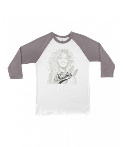 Whitney Houston 3/4 Sleeve Baseball Tee | Houston Sketch And Logo Design Shirt $5.88 Shirts