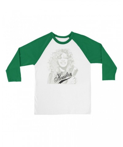 Whitney Houston 3/4 Sleeve Baseball Tee | Houston Sketch And Logo Design Shirt $5.88 Shirts