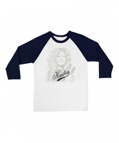 Whitney Houston 3/4 Sleeve Baseball Tee | Houston Sketch And Logo Design Shirt $5.88 Shirts