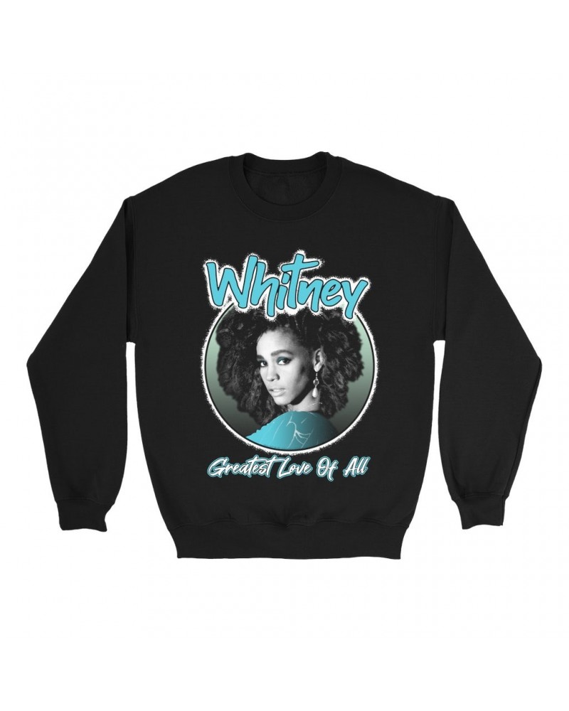 Whitney Houston Sweatshirt | Turquoise Greatest Love Of All Album Design Sweatshirt $3.31 Sweatshirts