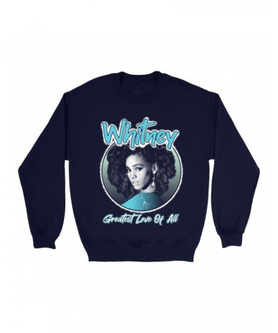 Whitney Houston Sweatshirt | Turquoise Greatest Love Of All Album Design Sweatshirt $3.31 Sweatshirts