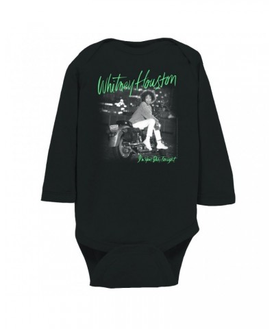 Whitney Houston Long Sleeve Bodysuit | I'm Your Baby Tonight Album Cover Green Design Bodysuit $11.82 Shirts