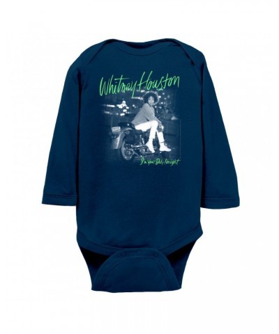 Whitney Houston Long Sleeve Bodysuit | I'm Your Baby Tonight Album Cover Green Design Bodysuit $11.82 Shirts