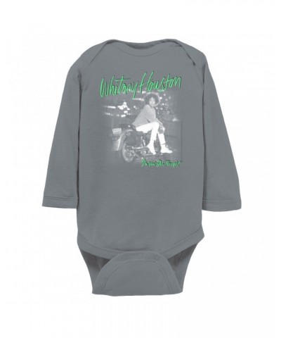 Whitney Houston Long Sleeve Bodysuit | I'm Your Baby Tonight Album Cover Green Design Bodysuit $11.82 Shirts