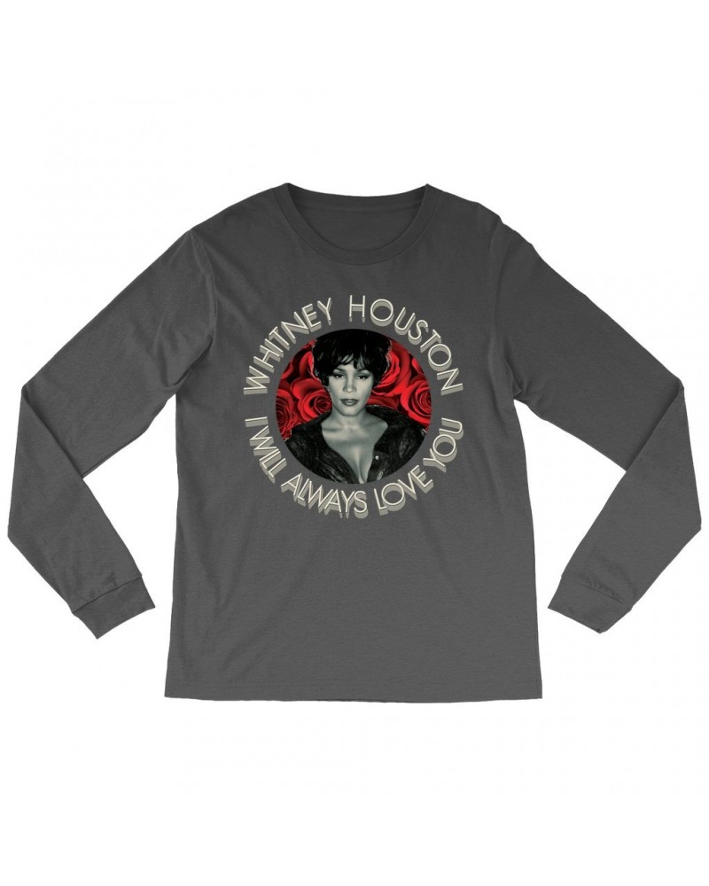 Whitney Houston Long Sleeve Shirt | I Will Always Love You Roses Design Shirt $10.77 Shirts