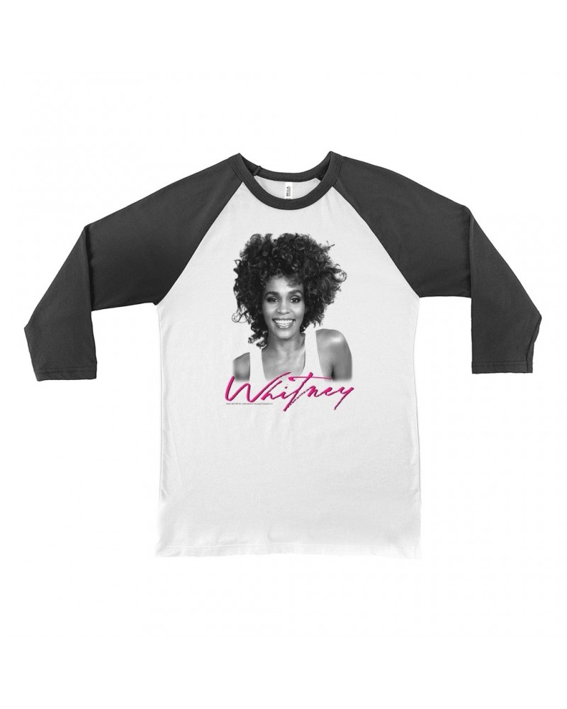 Whitney Houston 3/4 Sleeve Baseball Tee | I Wanna Dance With Somebody Album Photo And Logo Shirt $7.39 Shirts