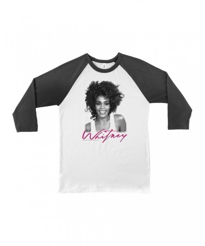 Whitney Houston 3/4 Sleeve Baseball Tee | I Wanna Dance With Somebody Album Photo And Logo Shirt $7.39 Shirts