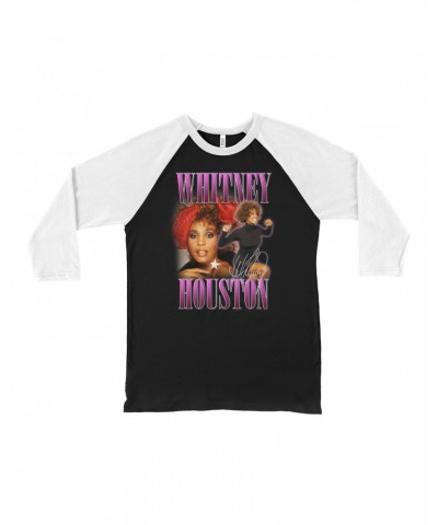 Whitney Houston 3/4 Sleeve Baseball Tee | Purple Collage Design Shirt $6.23 Shirts