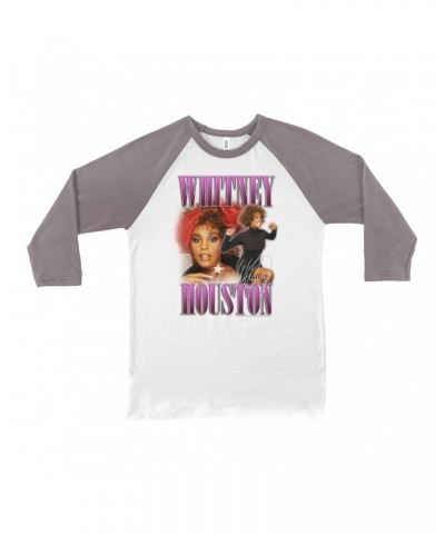 Whitney Houston 3/4 Sleeve Baseball Tee | Purple Collage Design Shirt $6.23 Shirts