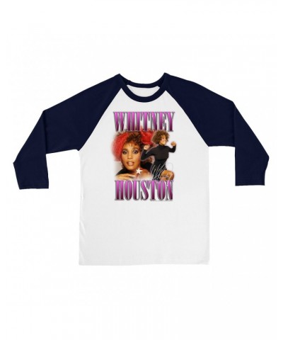 Whitney Houston 3/4 Sleeve Baseball Tee | Purple Collage Design Shirt $6.23 Shirts