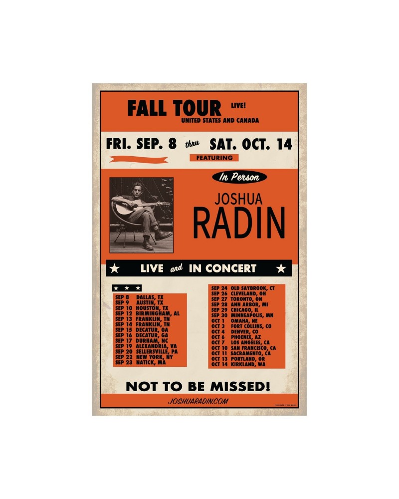 Joshua Radin 2023 Fall Tour Poster $11.24 Decor