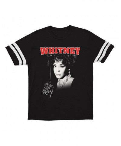 Whitney Houston T-Shirt | Black And White Photo Collegiate Logo Football Shirt $7.76 Shirts