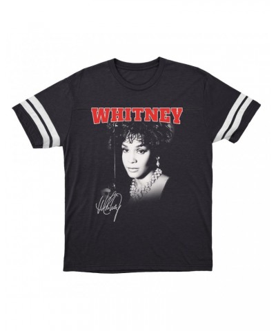 Whitney Houston T-Shirt | Black And White Photo Collegiate Logo Football Shirt $7.76 Shirts